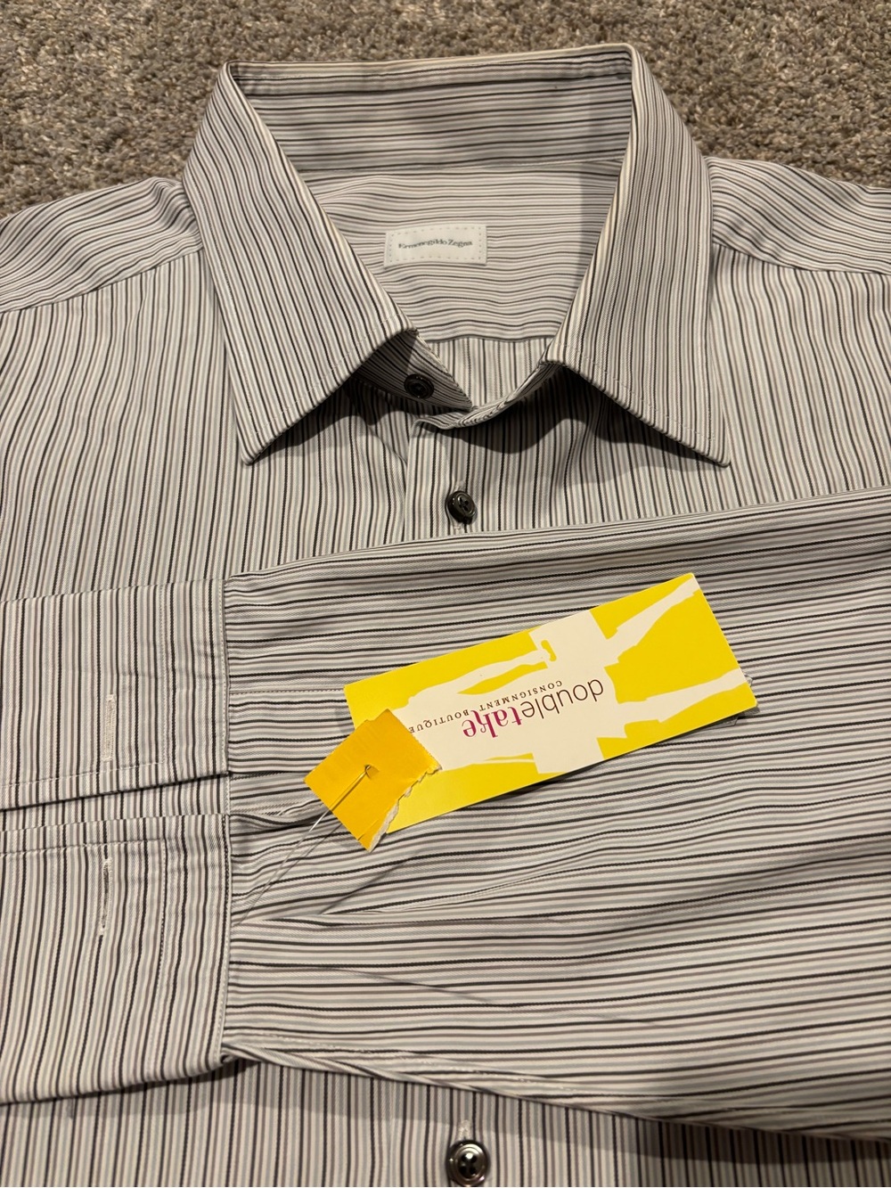 NWT Ermenegildo Zegna Mens Regular Fit Dress Shirt Striped Barrel Cuff 47/18.5